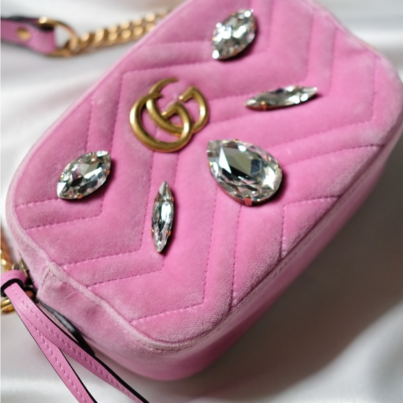 ✨ Authentic Gucci Marmont Shoulder Bag Crystal Embellished Matelasse Velvet Mini - Picture 3 of 8